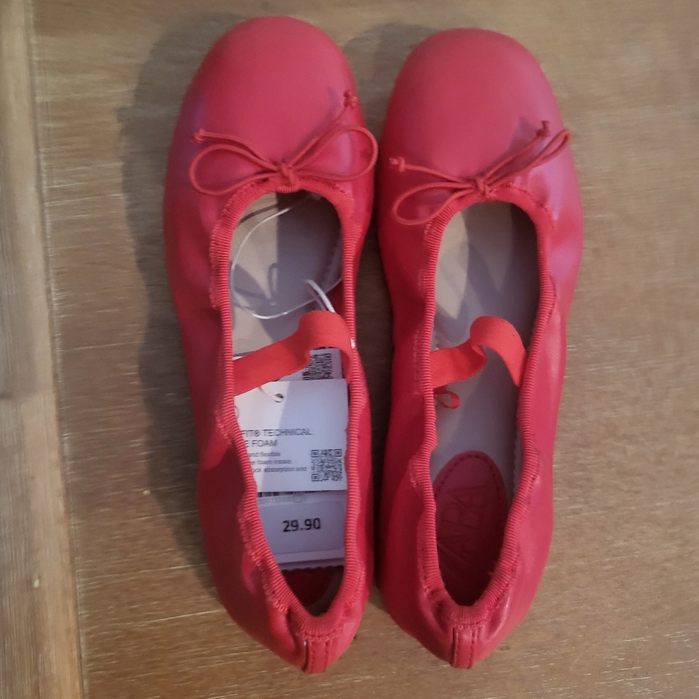 Zara red flat girls shoes